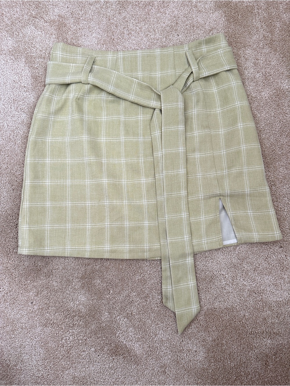Fashion Nova Sage Green Plaid Tie Waist A-Line Mini Skirt M